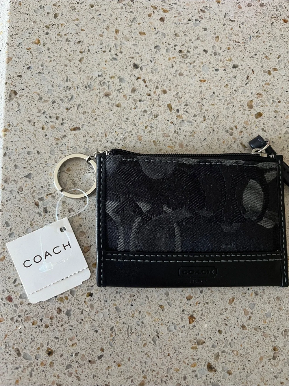 Coach Vintage logo Black and Gray Signature Mini Wallet with Key Chain